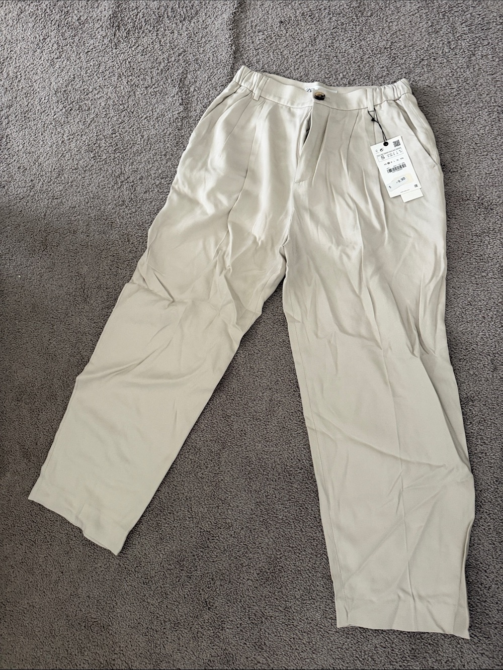 Beige Pleated Casual Trousers